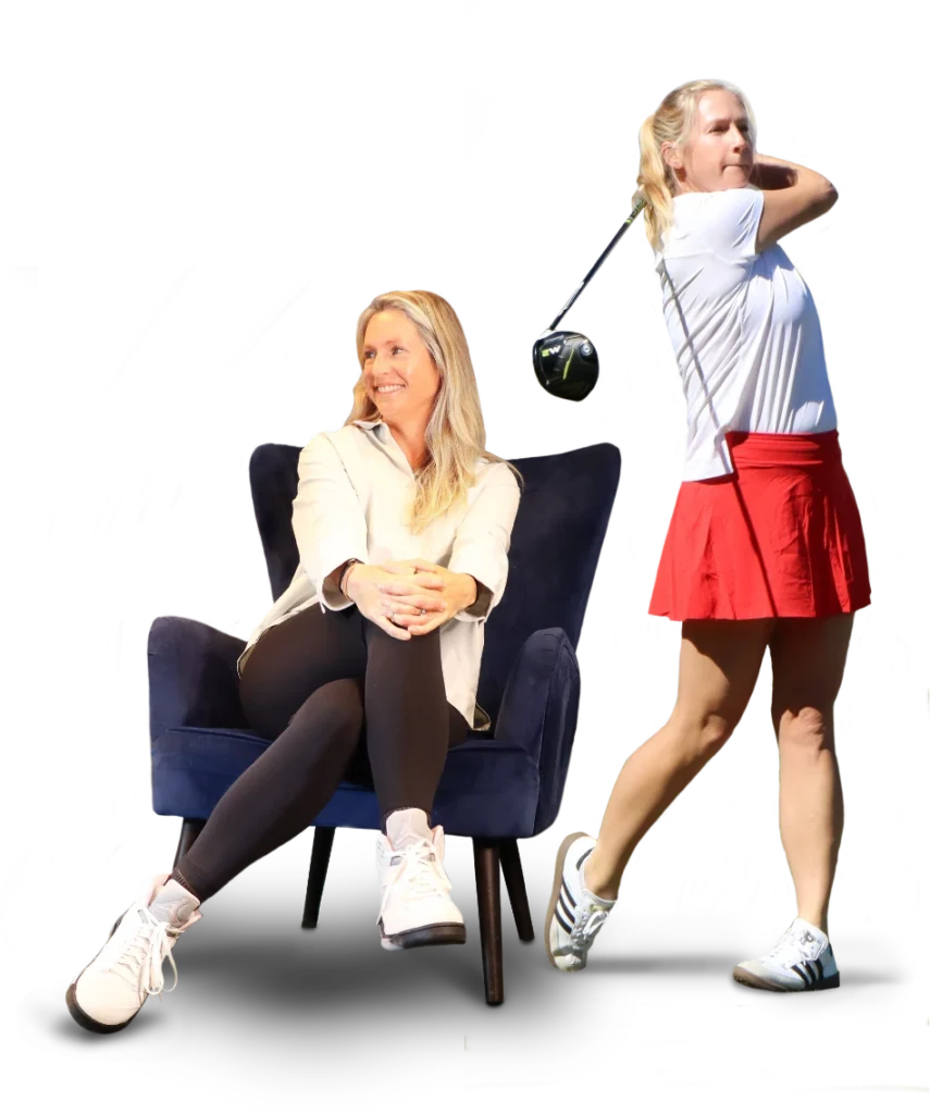 Julia Wuttke Feel Better Golf Coach & Health Coach, sitting and golfing