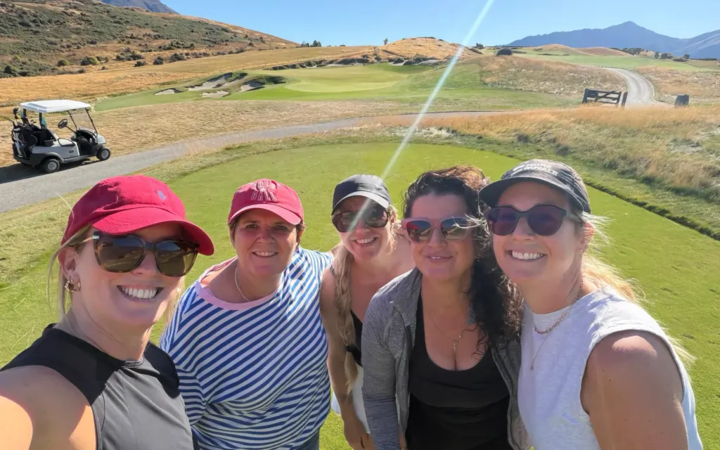 The way we talk to ourselves Julia Wuttke Health and Golf Coach Queenstown on course at Jacks Point with the crew